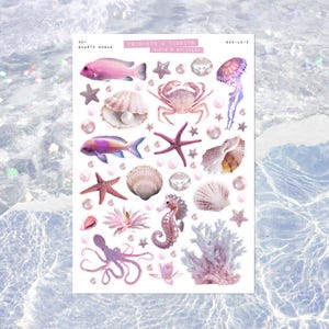 Tesouros do Oceano de Quartzo • Folha de Adesivos para Diário de Junk • Bijuterias e Petiscos • Adesivos para Scrapbook • Quadro de Visão • Estética do Oceano de Sereia