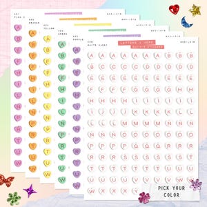 CANDY HERZ BUNTE Buchstaben Aufkleber • Junk Journal Sticker Bogen • Typografie Aufkleber • Scrapbook Aufkleber • Vision Board • Regenbogen Candy