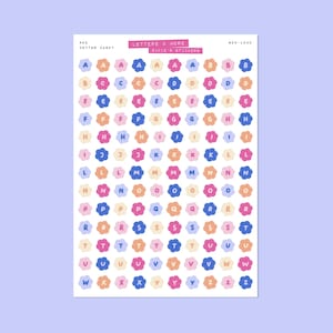 Stickers alphabet fleurs barbe à papa • Feuille d'autocollants pour journal indésirable • Lettres et plus • Stickers album • Vision Board • Sticker typographie