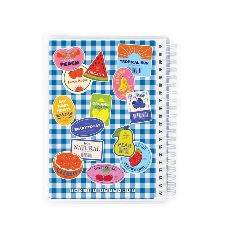 Klistermärkesbok • Etiketter med färsk frukt • Återanvändbart album med klistermärken • Förvaringsbok i storlekarna 5x7 eller 4x6 • För skräpjournal, planerare, Bujo och mer! bild 3