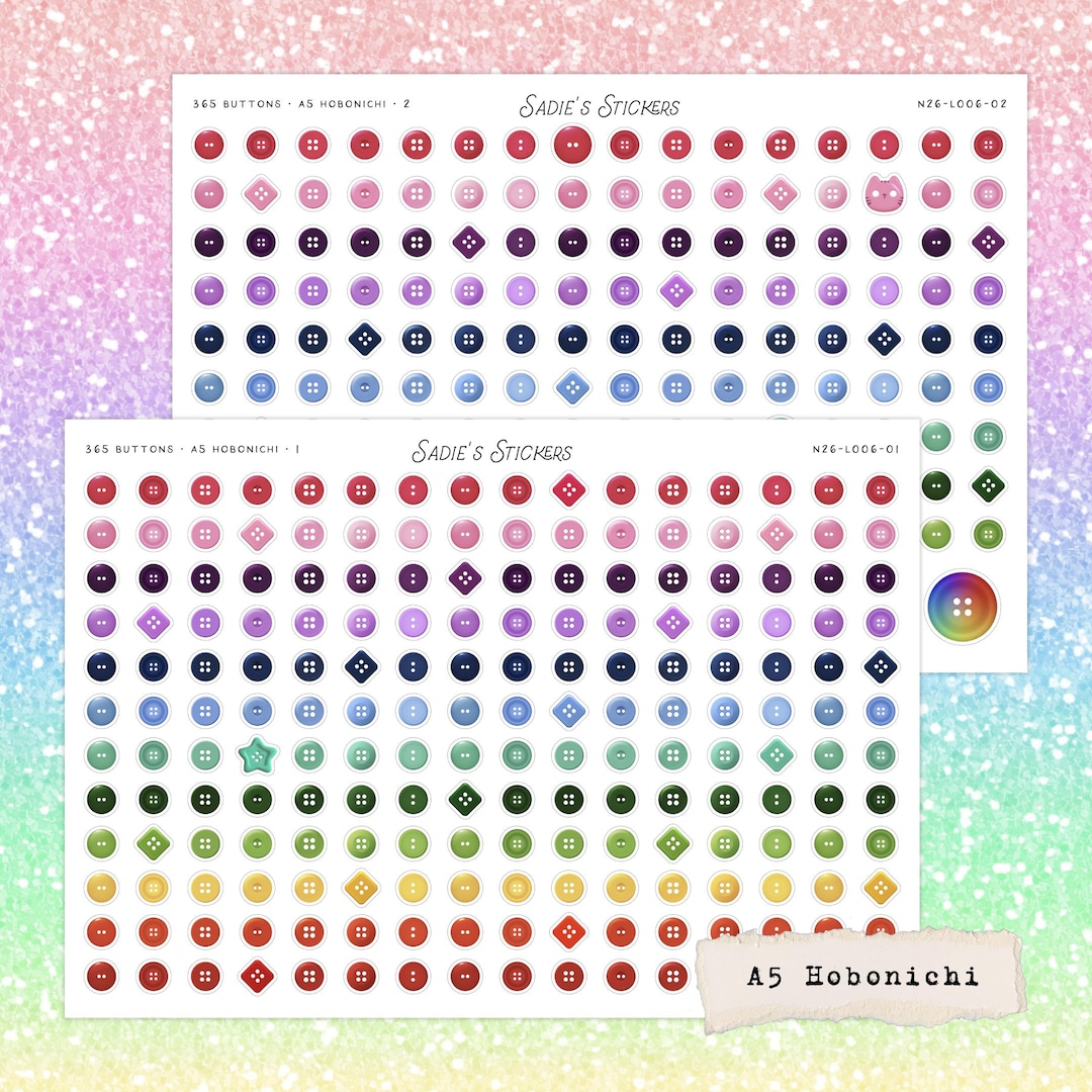 365 Buttons • A5 HOBONICHI • 365 Days Check-off Stickers • Junk Journal ...
