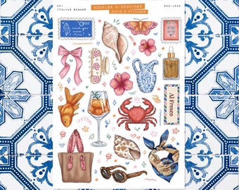 Italian Summer • Junk Journal Sticker Sheet • Doodles & Drawings • Scrapbook Stickers • Vision Board • Summer Aesthetic • Italy Travel