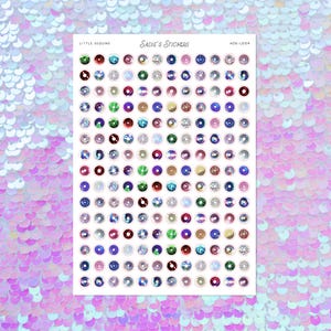 May include: A sheet of "Sadie's Stickers" featuring a variety of colorful, round sequins. The sequins are in shades of red, green, blue, purple, silver, and gold. The sheet is labeled "Little Sequins" and has a product code "NZ6-L004".