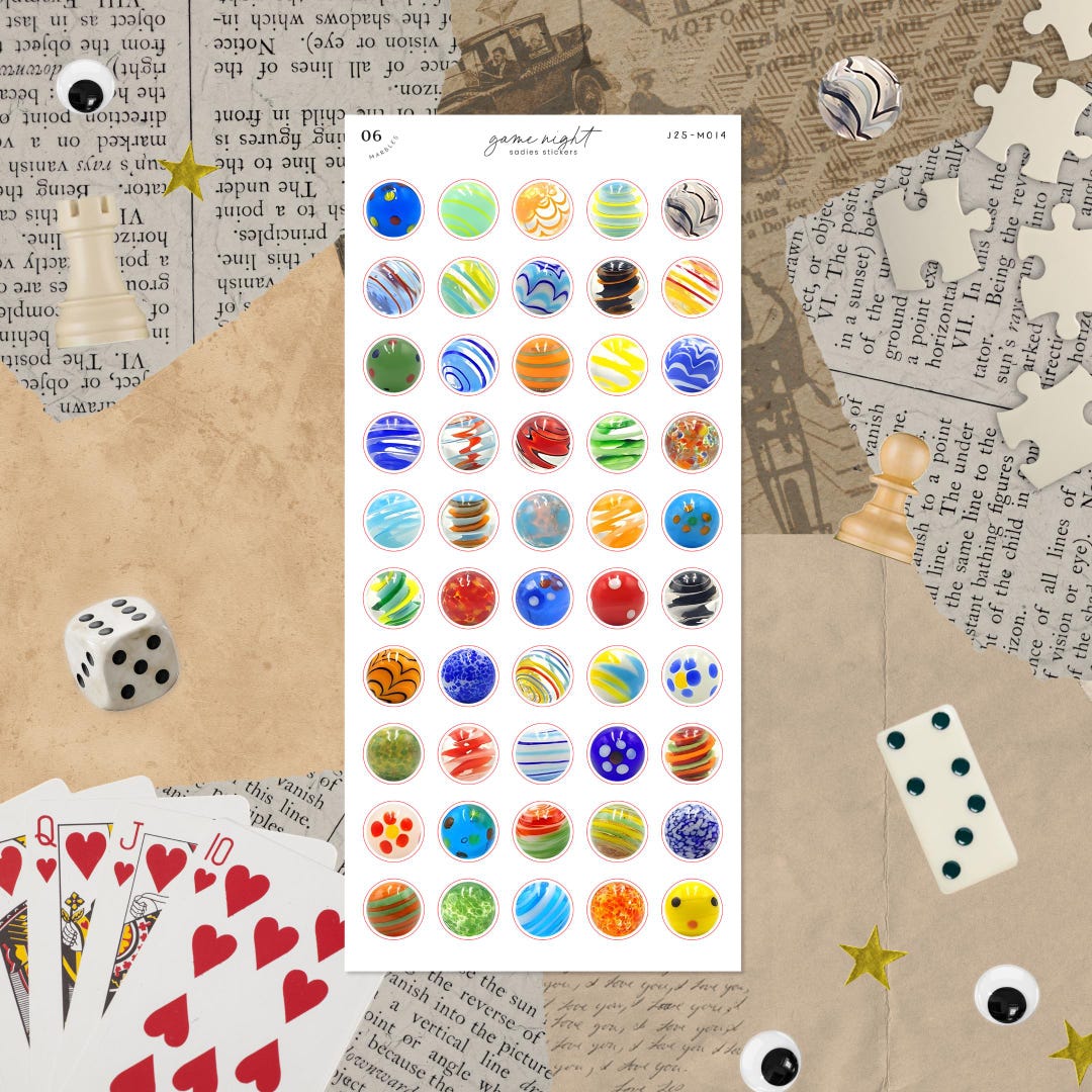 Lost Marbles Sticker Glass Marbles • Junk Journal Sticker Sheet • Game Night • Trinkets ...
