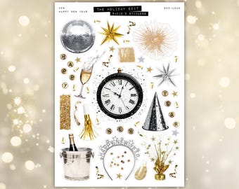 Happy New Year • The Holiday Edit • Junk Journal Sticker Sheet • Trinkets & Tidbits • Scrapbook Stickers • Vision Board • Vintage Aesthetic