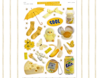 Yellow-core Aesthetic Trinkets • Junk Journal Sticker Sheet • Trinkets & Tidbits • Scrapbook Stickers • Vision Board • Yellow Objects