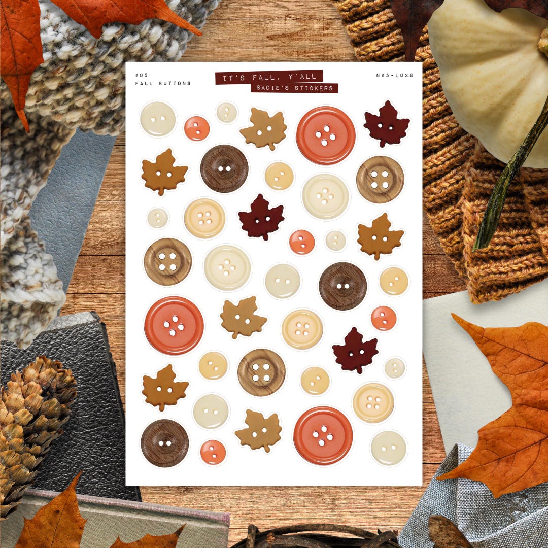 Fall Buttons • It's Fall Y'all • Junk Journal Sticker Sheet • Trinkets ...