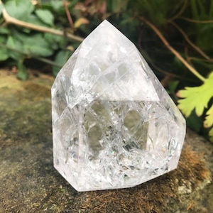 Large Fire & Ice Crackle Quartz Crystal generator tower point ~ Brazil