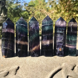Large Rainbow Fluorite Tower Generator Point ~ Green Purple ~ Medium ~ Large ~ Extra Large