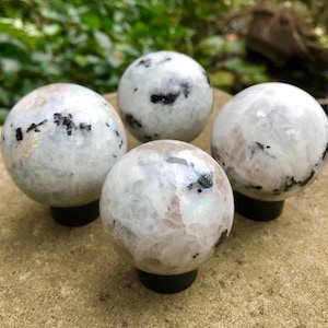 Rainbow Moonstone spheres ~ 51-55mm ~ stand included