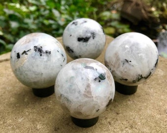 Rainbow Moonstone spheres ~ 51-55mm ~ stand included