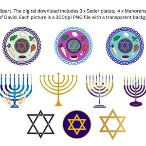 Clipart de symboles religieux juifs conçus à la main | Étoile de David, plaques du Seder, menorahs de Hanoucca | Téléchargement instantané