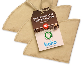 Bolio - Organic Hemp Cone Coffee Filters - Works on Chemex, Bodum and most types of pour-over coffee makers.