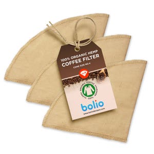 Bolio - Organic Hemp Cone Coffee Filters - Works on Chemex, Bodum and most types of pour-over coffee makers.