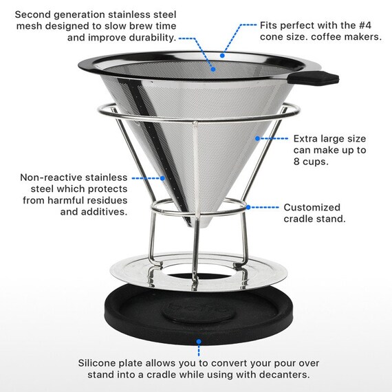 Tazza Filtro Per Caffè In Acciaio Inossidabile – Doppio Strato A Rete, Per Pour Over, Casa E Ufficio (100x60 Mm)