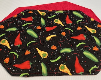 Placemats in Sets of 4 including Coasters - Chili Pepper Print