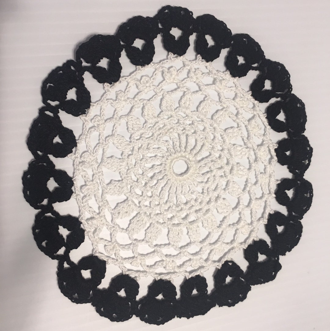 Hand Crochet Doiley Pair Black and White Etsy
