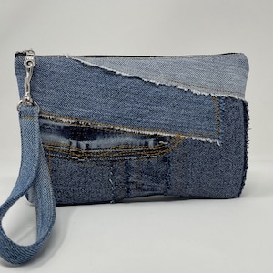 Old blue jeans denim bolso de mano-con ranuras para tarjetas-correa desmontable-cartera para teléfono esencial-cartera boho informal con cremallera-bolso boutique