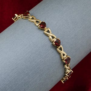 14k Yellow Gold Heart Shaped Garnet Bracelet