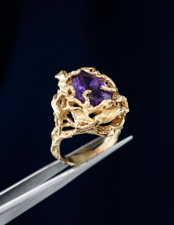 14k Yellow Gold Pear Amethyst Nugget Ring