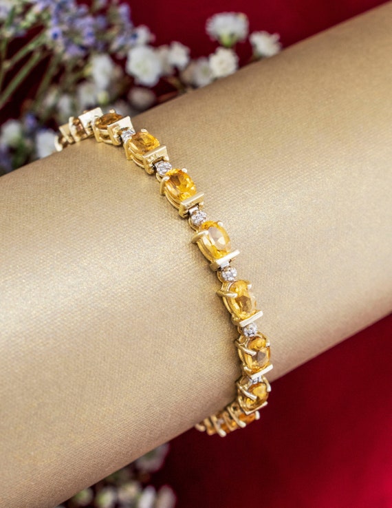 14K Yellow Gold Citrine and Diamond Tennis Bracele