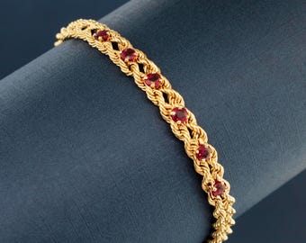 14k Yellow Gold Ruby Woven Rope Tennis Bracelet