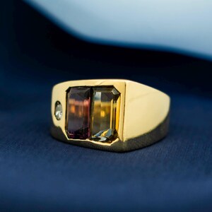 18K Yellow Gold Amethyst Citrine and Diamond Bezel Ring