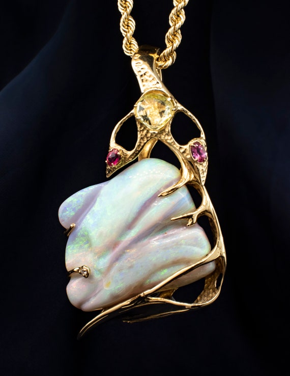 14K Yellow Gold Free Form Opal Pendant