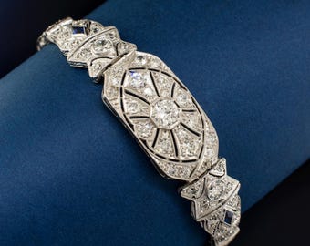Vintage Platinum Sapphire and Diamond Bracelet