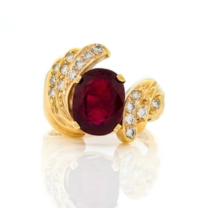14K Yellow Gold Synthetic Ruby and Diamond Ring