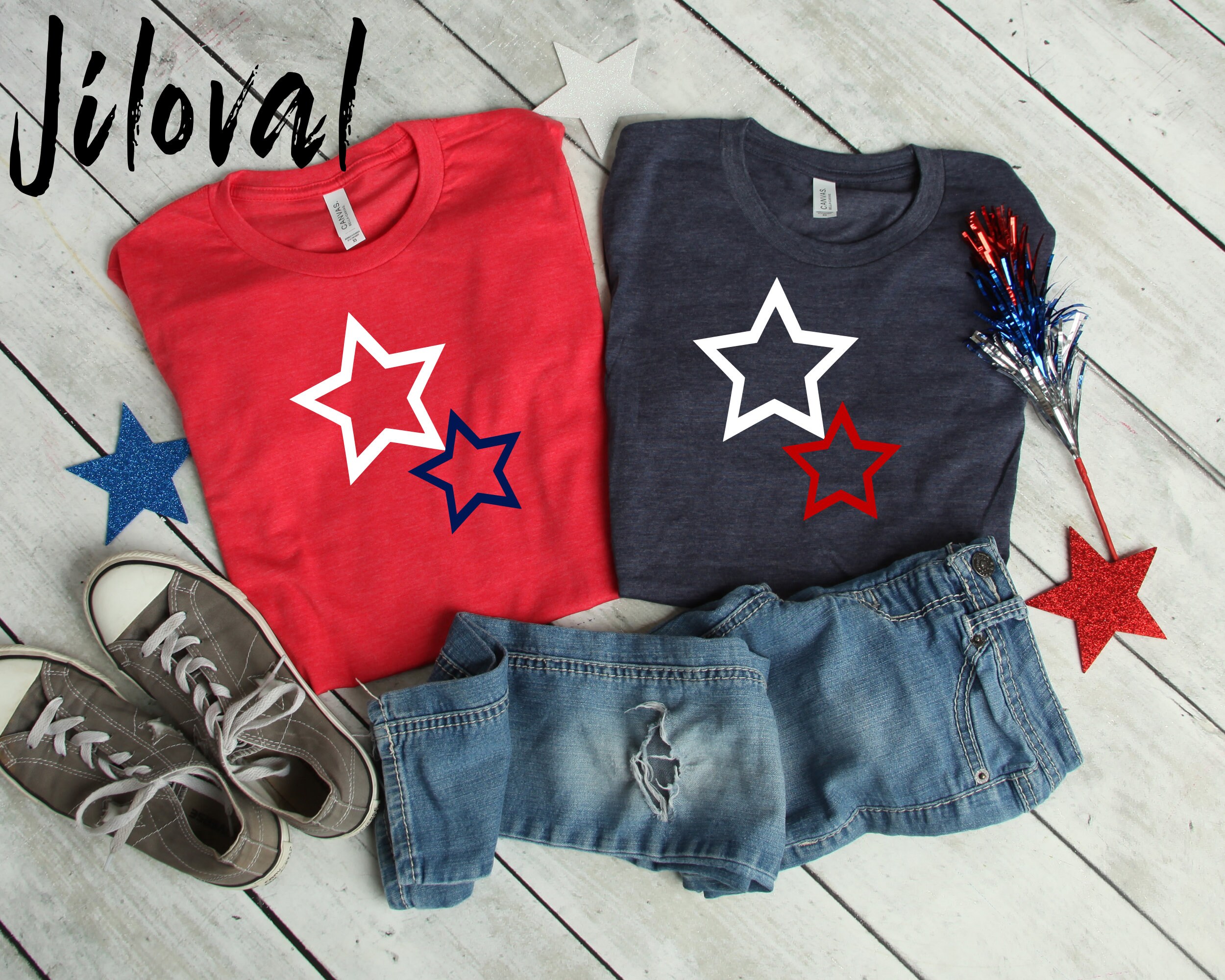 Stars T Shirt Red White and Blue Stars Star Pattern Cute - Etsy