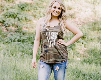 women's camo american flag shirt