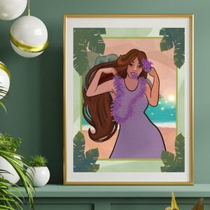 Wahine on a Sunny Day Wall Art, Digital Download, Hawaiian indigenous Art prints, Tropical Beach Summer Sunset Art Picture, Beautiful Woman