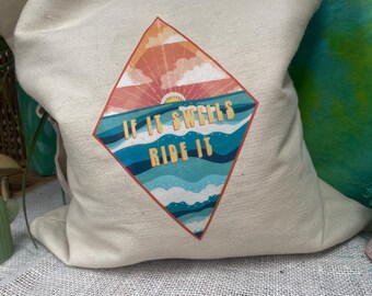 Reusable Organic Canvas Tote with Funny Phrase, Surf Art, Vintage Inspired, Colorful Design on All Natural Materials, Grocery Shopping, Bag