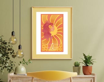 Tarot Card Art Print, Bright Colorful Pop Art Digital Download, Unique Gifts For Tarot Lovers, The Sun Tarot Card Wall Art, Dorm Art