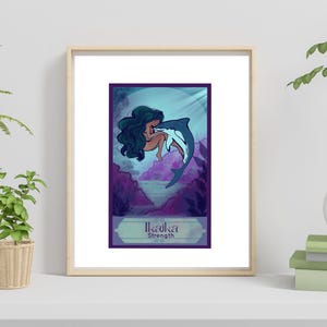 Tarot Card Art Print Strength, Art Poster Wall Hanging, Shark Art, Ocean Inspired Tarot Pop Art Digital Download, Tarot Card Wall Decor