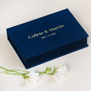 Marineblauwe aandenkendoos, doos fluwelen clamshell, doos fotoalbum, doos plakboek