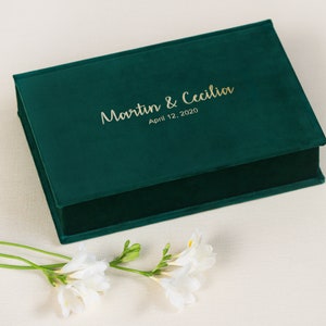 Velvet Clamshell Box, Photo Album Box, Keepsake Box, Emerald Green Scrapbook Box