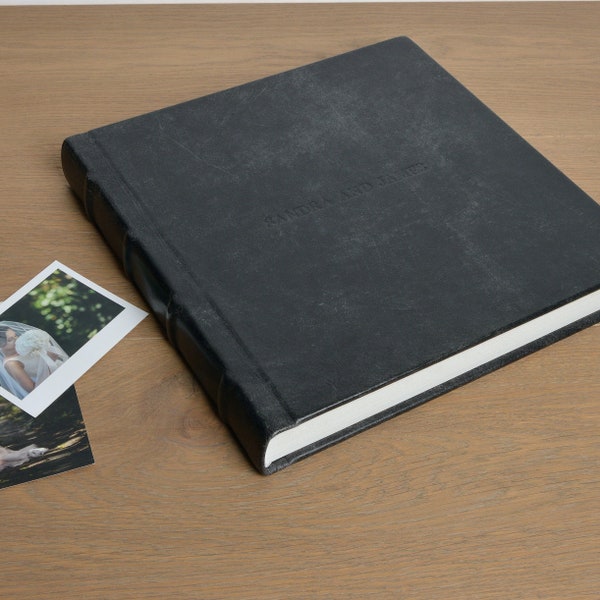 Lay Flat Wedding Album, Leather Photo Album with Embossed Cover and French Binding, Flush Mount Photo Album