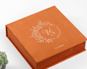Velvet Memory Box, Wedding Keepsake Box, Personalized Clamshell Box, Custom Size Scrapbook Box