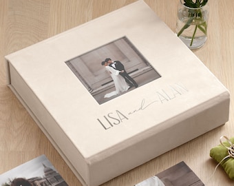 Personalized Wedding Keepsake Box | Custom Memory Box With Photo Window and Magnet Closure | Large Box Hand Made in Finest Italian Velvet