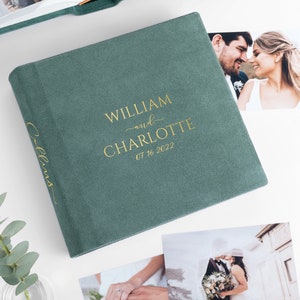 Suede Wedding Photo Album, Slip In Photo Album for 200 4x6, 5x7 Photos, Personalized Photo Album with Sleeves