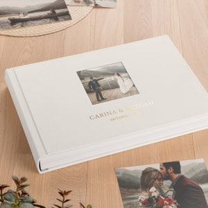 Lay Flat Wedding Photo Album Personalized with Gold Foil, Velvet Flush Mount Photo Book with Photos Printed Directly on Ultra Thick Pages