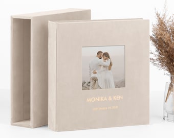 Álbum autoadhesivo de terciopelo para bodas con marco de fotos y estuche, un conjunto de álbum de fotos autoadhesivo y estuche