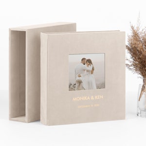 Wedding Velvet Self-adhesive Album with Photo Frame and Slipcase, A Set of Self Adhesive Photo Album and Slipcase