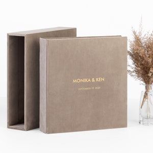 Álbum de fotos autoadhesivo para bodas con funda, álbum de recortes autoadhesivo de terciopelo con caja, álbum personalizado hecho a mano con funda.