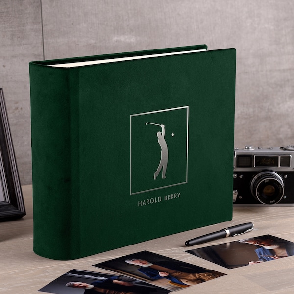 Personalisiertes Fotoalbum für Golfliebhaber, Jubiläumsfotoalbum für einen Golfspieler, Geschenk für Golfliebhaber, Samt-Golf-Sammelalbum | Handgefertigt in Europa