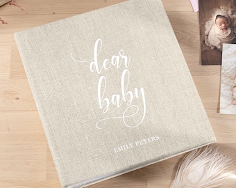 Linen Baby Photo Album With Sleeves for 100-1000 4x6" Photos, Baby Slip-In Memory Book, Personalized Baby Scrapbook Album, Baby Shower Gift
