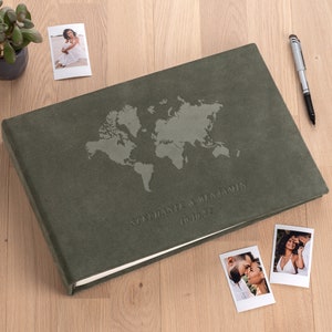 Libro de visitas de boda en relieve con mapa del mundo, álbum de fotos de boda de gamuza para fotos de fotomatón y todos los tamaños de película instantánea: mini, ancho, cuadrado, etc.