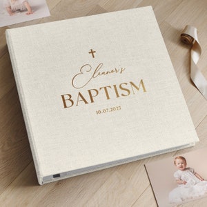Álbum de recuerdos de bautizo personalizado / Álbum de recortes de fotos de lino con páginas autoadhesivas / Regalo de recuerdo de bautizo para niños, niñas y nuevas mamás